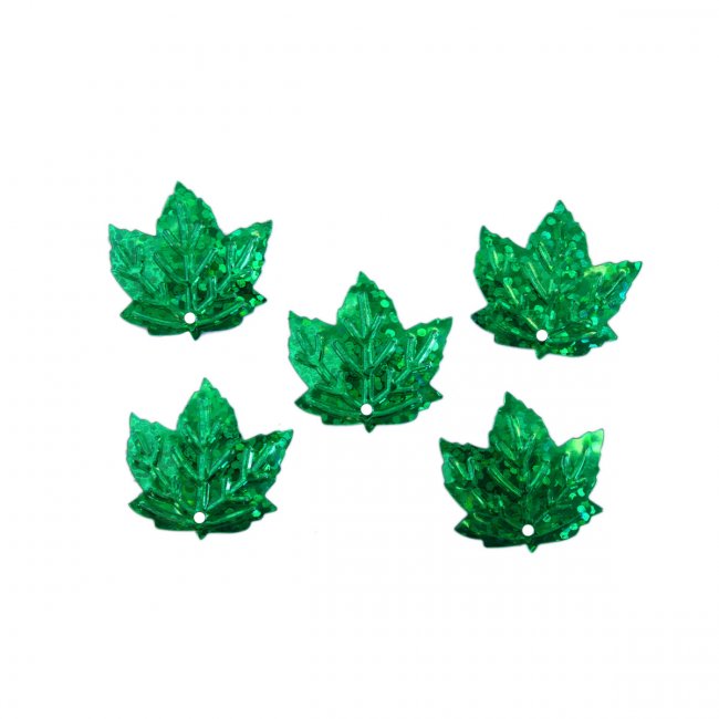 Пайетки лазерные фигурные "кленовый лист" 22*21мм (500гр) цвет:50104-зеленый
