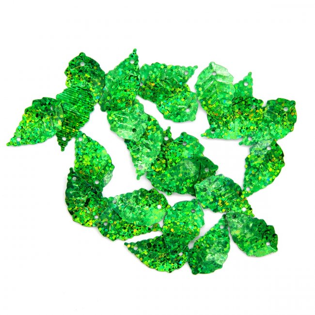 Пайетки лазерные фигурные "лист" 24*14мм (500гр) цвет:50104-зеленый