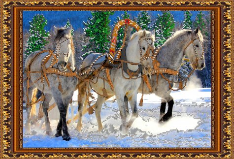 «Светлица» набор для вышивания бисером №127 «Тройка лошадей» бисер Китай 43,7*29,6см (1шт) цвет:127