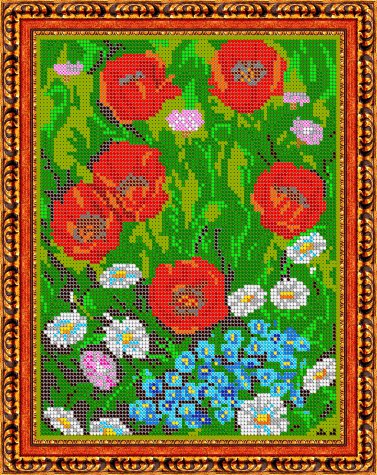 «Светлица» рисунок на ткани для вышивания бисером К-270 «Маки» 19*24см (1шт) цвет:К-270