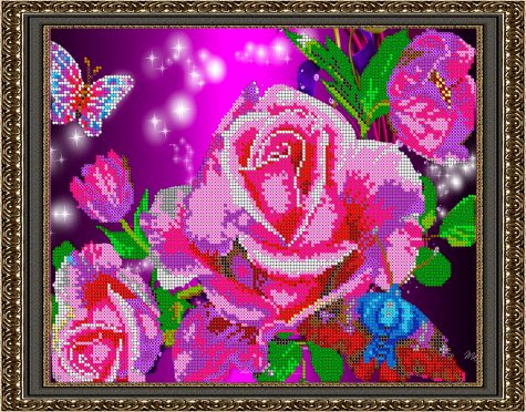 «Светлица» набор для вышивания бисером №321 «Акварельные розы» бисер Чехия 30*24см (1шт) цвет:321