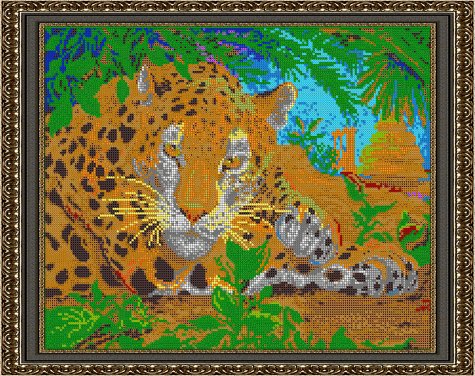 «Светлица» набор для вышивания бисером №424П «Леопард» бисер Чехия 38*30см (1шт) цвет:424П