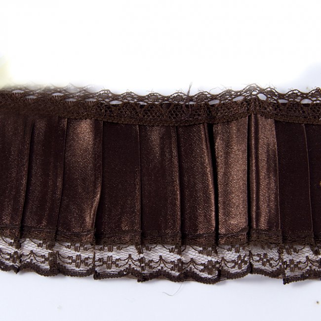 Тесьма декоративная LS-8 "гофре" капрон с атласной отделкой 8см (2м) цвет:141-коричневый