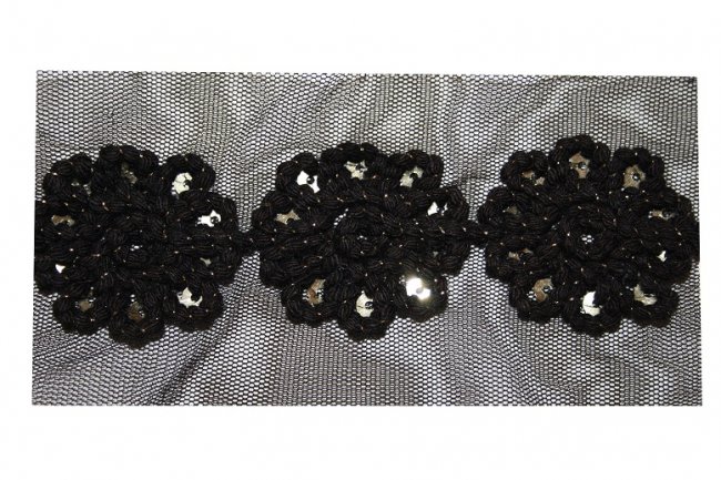Тесьма декоративная W-010 плетеная на капроне с пайетками 6,5см (5ярд) цвет:075-черный