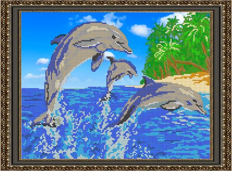 «Светлица» набор для вышивания бисером №021 «Дельфины» бисер Китай 35,9*26,4см (1шт) цвет:021