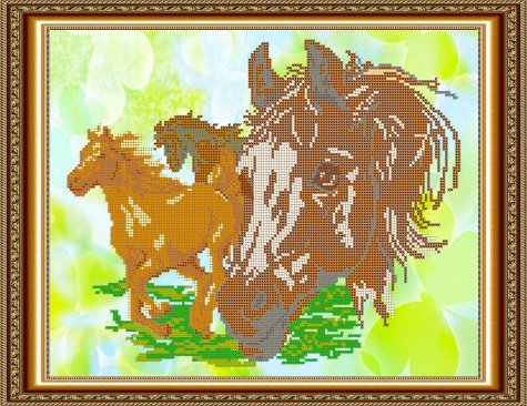 «Светлица» рисунок на ткани для вышивания бисером К-033 «Лошадки» 34,8*26,9см (1шт) цвет:К-033