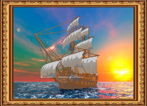 «Светлица» рисунок на ткани для вышивания бисером К-035 «Корабль» 44,8*32,3см (1шт) цвет:К-035