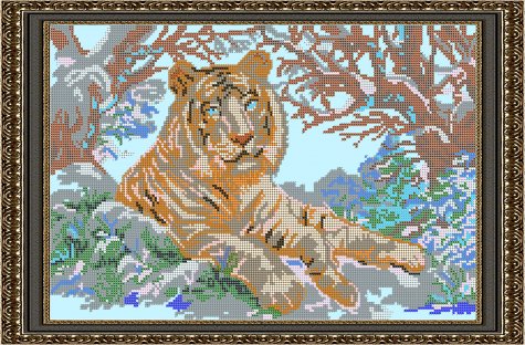 «Светлица» набор для вышивания бисером №061 «Тигр в зимнем лесу» бисер Китай 38,4*25,2см (1шт) цвет:061