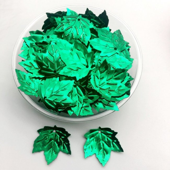 Пайетки фигурные металлик "кленовый лист" 22*21мм (500гр) цвет:736A-зеленый