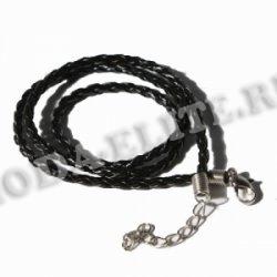 Шнурок для бижутерии плетеный кожзам d 4мм (100шт) цвет:075-черный