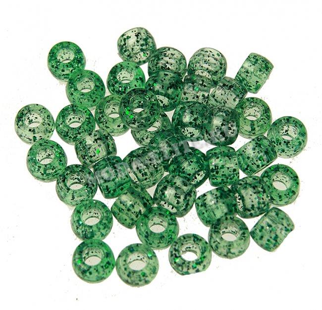 Бусина VU02 пластик с блестками 9*6мм (50гр) цвет:4B-зеленый