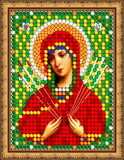 «Светлица» рисунок на ткани для вышивания бисером 414Л «Прсв. Богородица Семистрельная» 6*7,5см (5шт) цвет:414Л