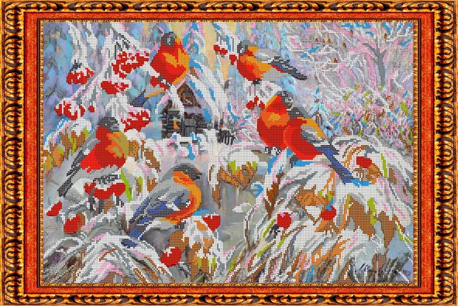 «Светлица» рисунок на ткани для вышивания бисером К-123 «Снегири» 39,7*33,2см (1шт) цвет:К-123