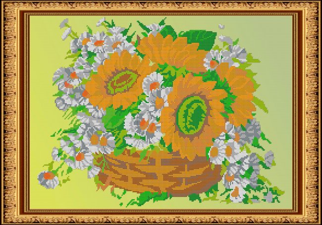 «Светлица» рисунок на ткани для вышивания бисером К-133 «Цветы в корзине» 49*34,6см (1шт) цвет:К-133