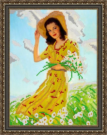 «Светлица» рисунок на ткани для вышивания бисером К-150 «Девушка с ромашками» 19*24см (1шт) цвет:К-150