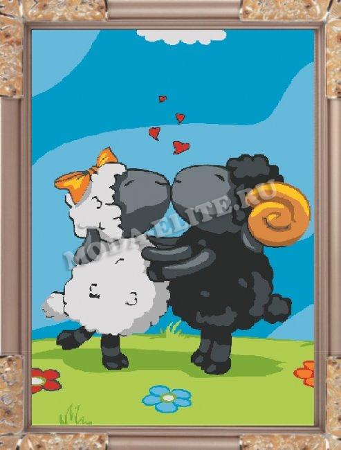 Набор для раскрашивания акриловыми красками с мольбертом K-072 "Влюбленные овечки" 10*15см (1шт) цвет:K-072