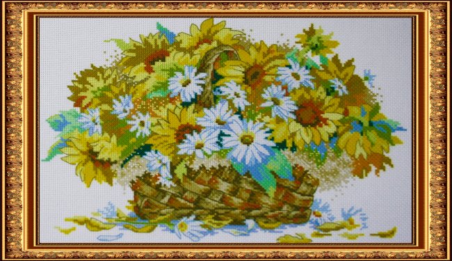 Рисунок на канве для вышивания крестом Кр-13 "Ромашки и подсолнухи" 27,5*19см (1шт) цвет:Кр-13