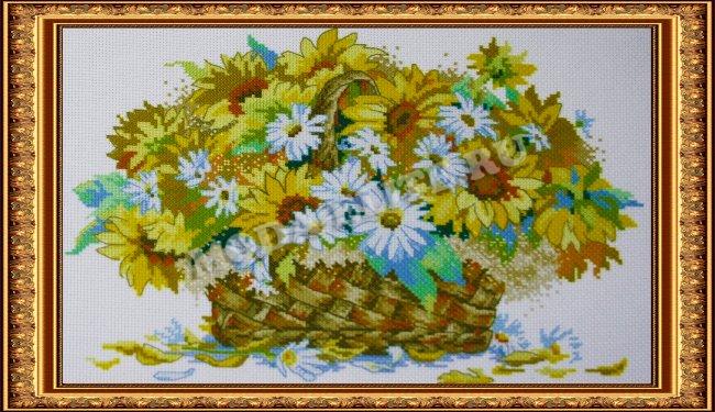 Рисунок на канве для вышивания крестом Кр-13 "Ромашки и подсолнухи" 27,5*19см (1шт) цвет:Кр-13