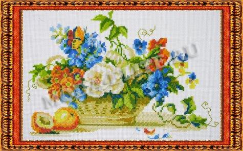 Рисунок на канве для вышивания крестом КР-44 "Корзина с цветами" 22,8*16,2см (1шт) цвет:КР-44
