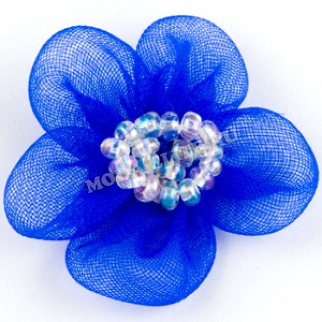 Цветок пришивной №10 с бисером 2,5см (20шт) цвет:115-синий