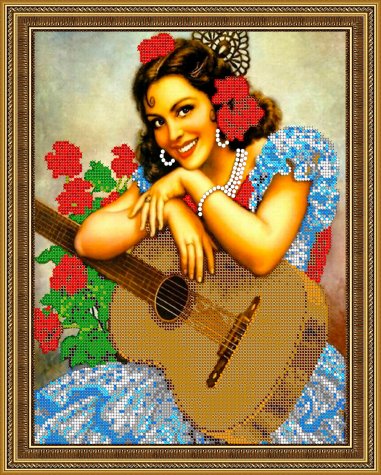 «Светлица» рисунок на ткани для вышивания бисером К-311 «Девушка с гитарой» 24*30см (1шт) цвет:К-311