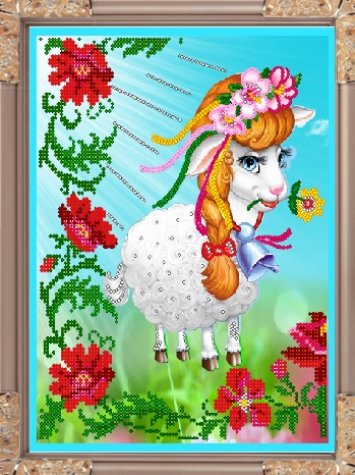 «Светлица» рисунок на ткани для вышивания бисером К-357 «Забавная овечка» 27,8*22,9см (1шт) цвет:К-357
