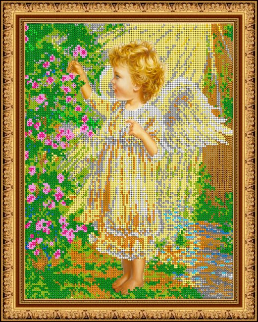 «Светлица» рисунок на ткани для вышивания бисером К-467 «Ангелочек в саду» 24*30см (1шт) цвет:К-467