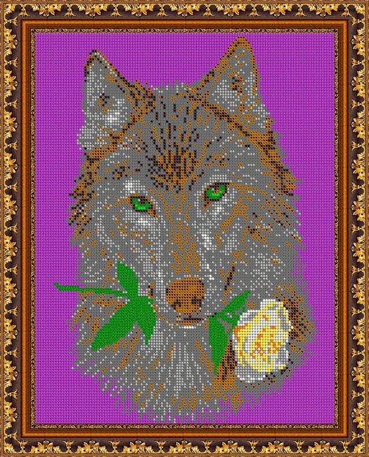 «Светлица» рисунок на ткани для вышивания бисером К-495П «Волк и роза» 24*30см (1шт) цвет:К-495П