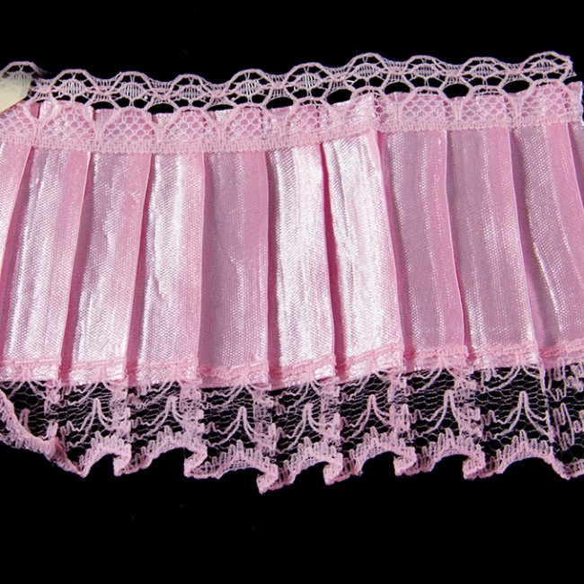 Тесьма декоративная LS-8 "гофре" капрон с атласной отделкой 8см (2м) цвет:513-розовый
