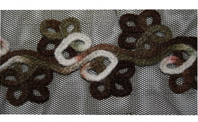 Тесьма декоративная D-215 узор из шерстяного шнура на фатине 45мм (7м) цвет:075-черный