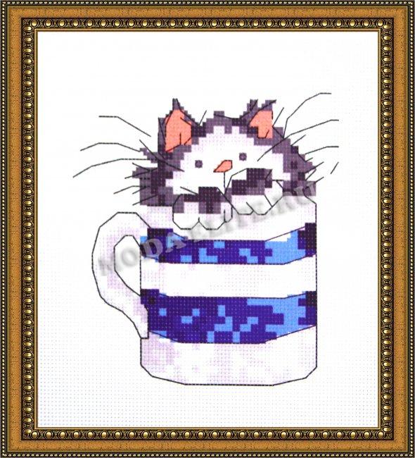 Рисунок на канве для вышивания крестом Д-057 "Котенок в кружке" 20*22 (1шт) цвет:Д-057