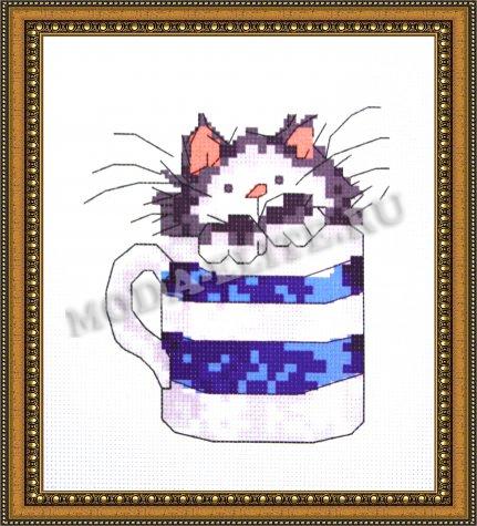 Рисунок на канве для вышивания крестом Д-057 "Котенок в кружке" 20*22 (1шт) цвет:Д-057