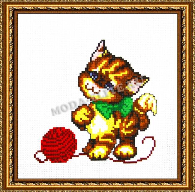 Рисунок на канве для вышивания крестом Д-149 "Котенок с клубком" 20*21 (1шт) цвет:Д-149