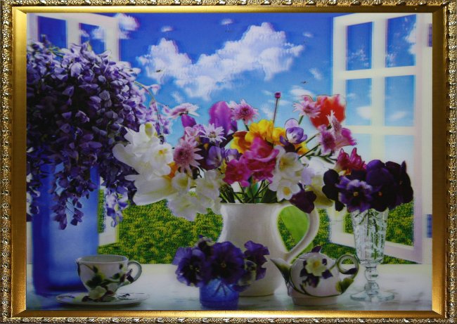 Картина 5D «Цветы на окошке» 38*28см (1шт) цвет:14145
