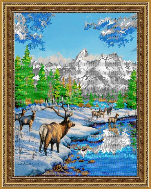 Картина из страз «Олени зимой»  (1шт) цвет:ДК-361