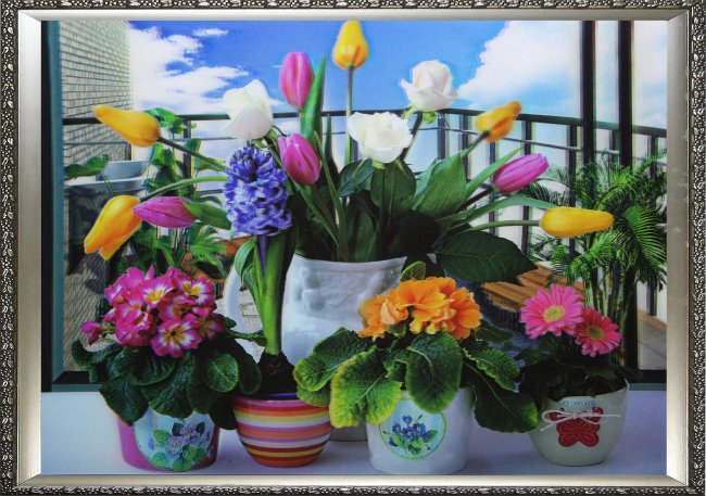 Картина 5D «Горшочки с цветами» 38*28см (1шт) цвет:14279