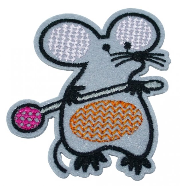 Термоаппликация вышитая № 15832 "Мышка с булавкой" 7*7,5см (1шт) цвет:1-серый/розовый/оран