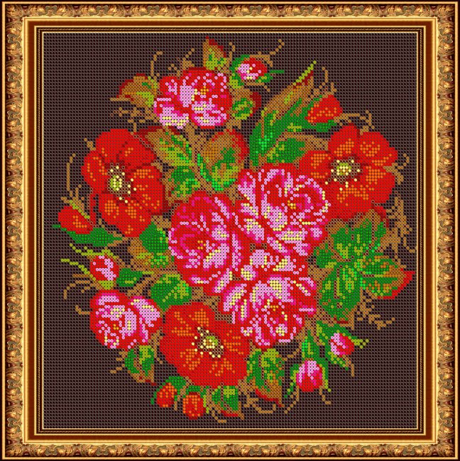 «Светлица» набор для вышивания бисером №527П «Жостовские цветы» бисер Китай 27*27см (1шт) цвет:527П