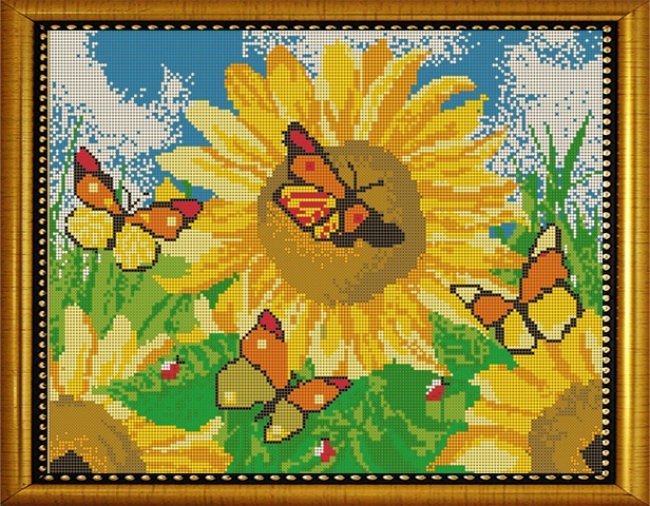 ВЛ-014П "Бабочки на подсолнухах" 38*30см набор для вышивания чешским бисером "Вышивочка" (1шт) цвет:ВЛ-014П