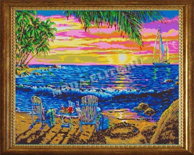 ВЛ-033П "Закат на море" 48*38см набор на атласе для вышивания чешским бисером "Вышивочка" (1шт) цвет:ВЛ-033П