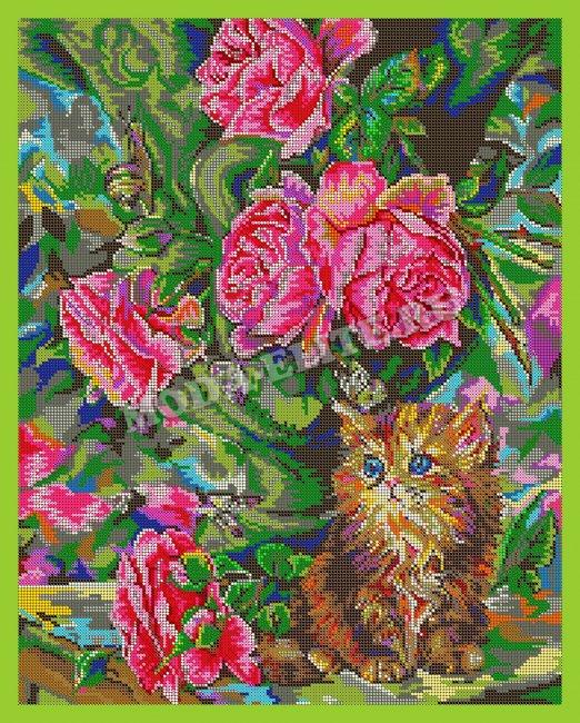 ВЛ-076П "Милый котенок" 38*48см набор на атласе для вышивания чешским бисером "Вышивочка" (1шт) цвет:ВЛ-076П