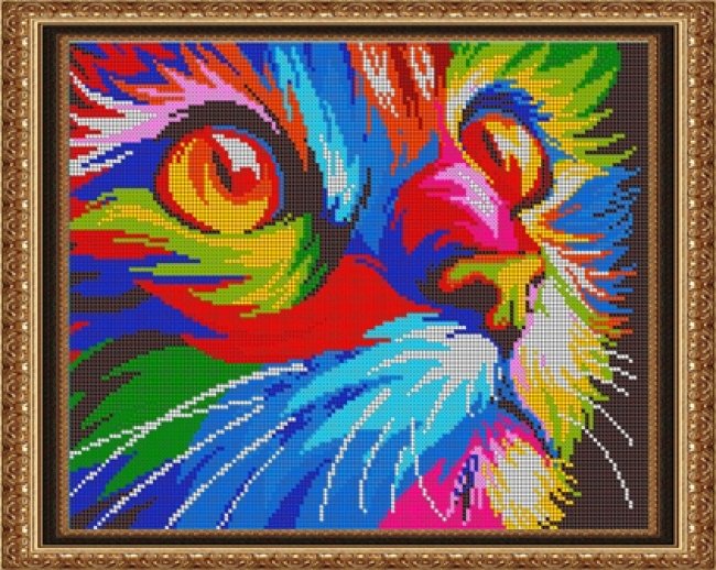 «Диамант» набор на атласе со стразами ДК-518П «Радужный котик» 38*30см (1шт) цвет:ДК-518П