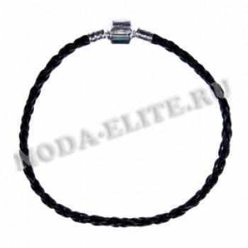 Браслет с застежкой плетеный кожзам "Pandora Style" 20см (1шт) цвет:черный