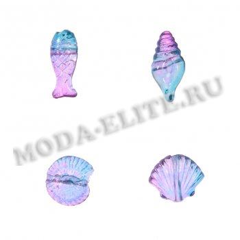 Бусины пластик SA124 "Морские" (20шт) цвет:L17-сиреневый/голубо