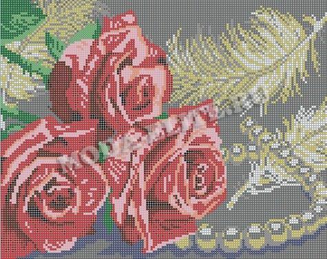 Набор со стразами ДВЛ509 Розы с жемчугом 35х43 см. Полная выкладка