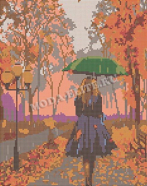 Набор со стразами ДВЛ526 Девушка с зонтом 43х35 см. Полная выкладка