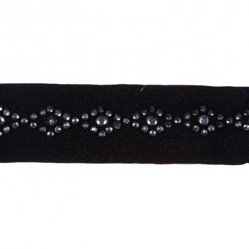 Тесьма пластик S316-B "ромбы" на замшевой ленте со стразами 3см (10ярд) цвет:черный
