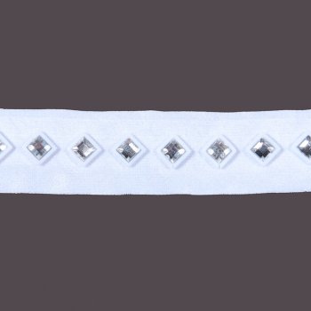 Тесьма пластик S062-D "ромбик"на замшевой ленте со стразами 1,9см (10ярд) цвет:белый